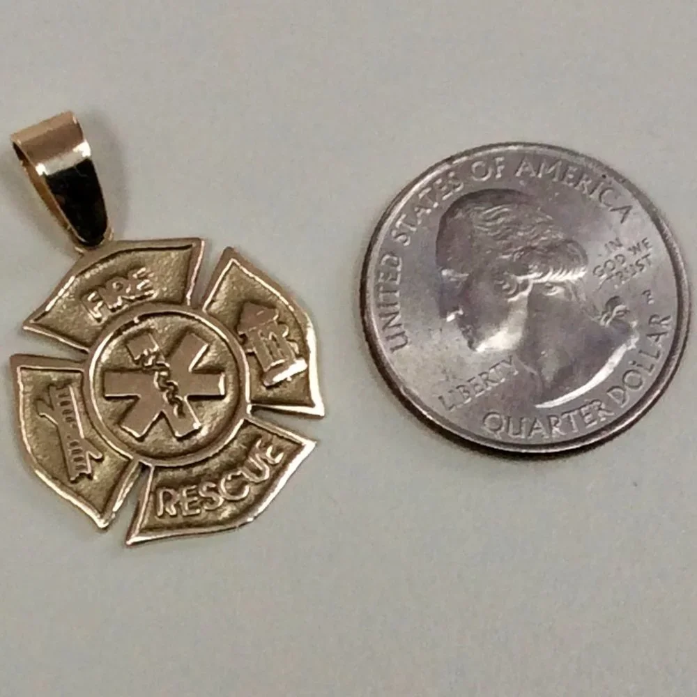 14k Gold Fire Resue with Cadieus symbol Maltese Cross Pendant - Picture 11 of 11